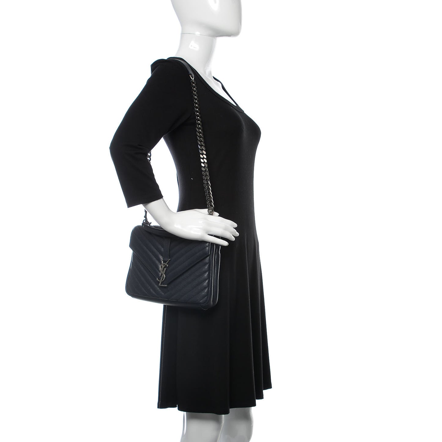 Sheepskin Matelasse Chevron Monogram Medium College Bag Deep Marine