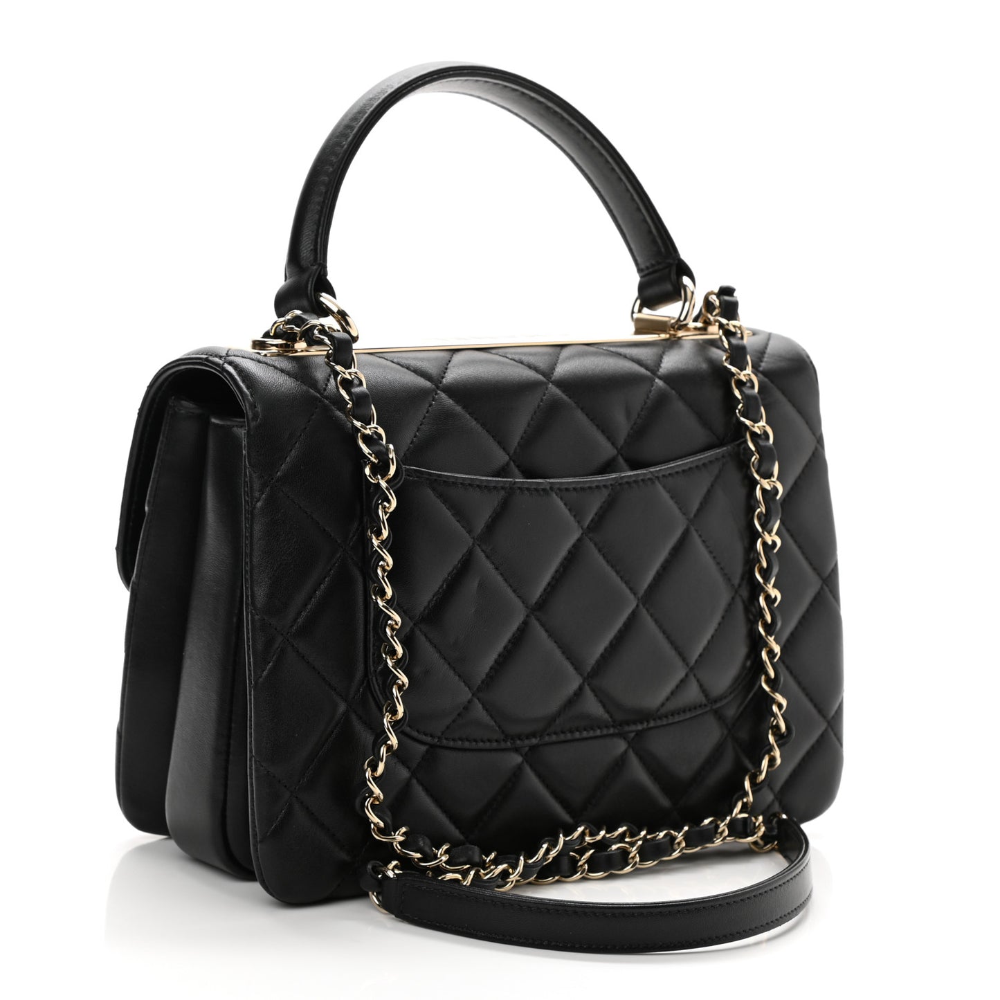 Lambskin Quilted Small Trendy CC Dual Handle Flap Bag Black