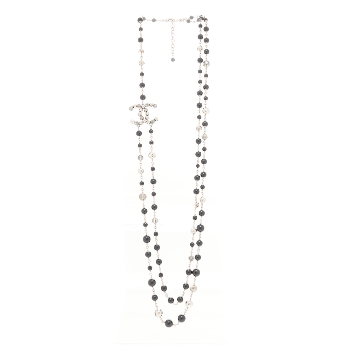 Pearl Beaded CC Long Necklace Black