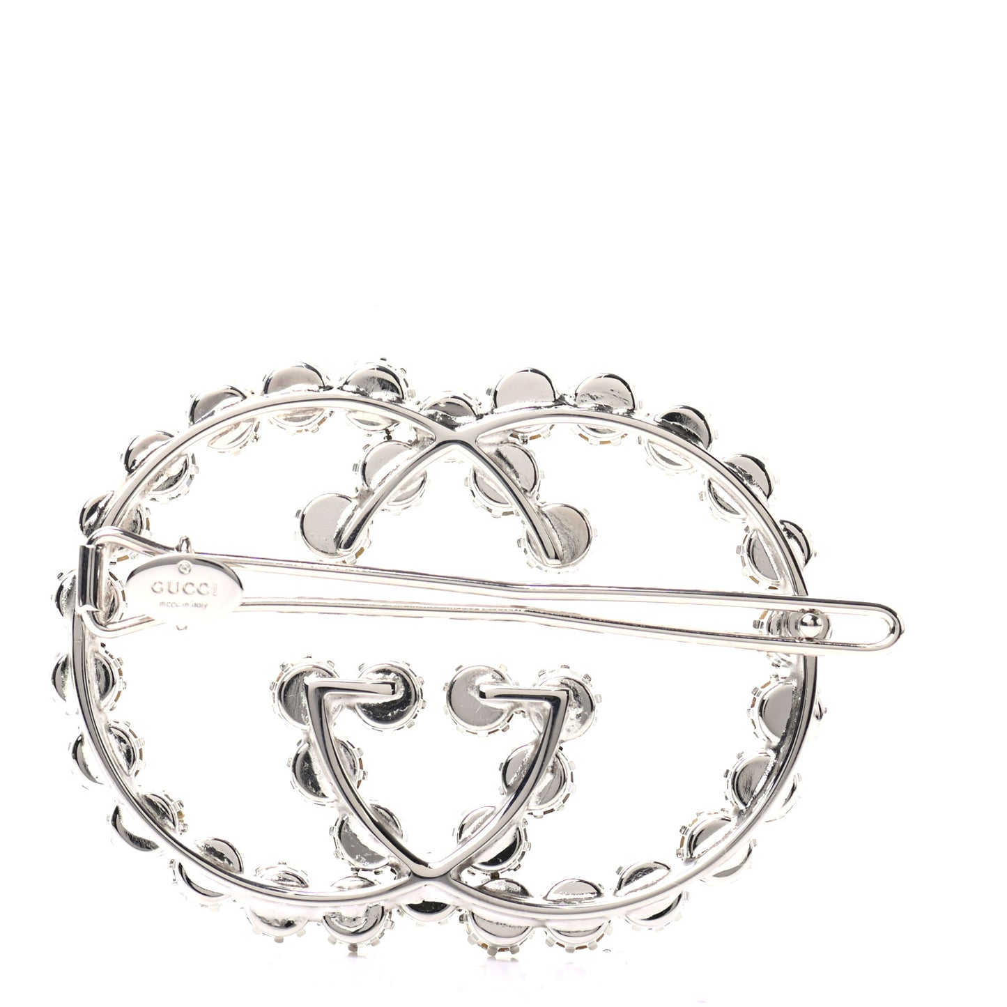 Crystal Interlocking G Hair Clip Silver