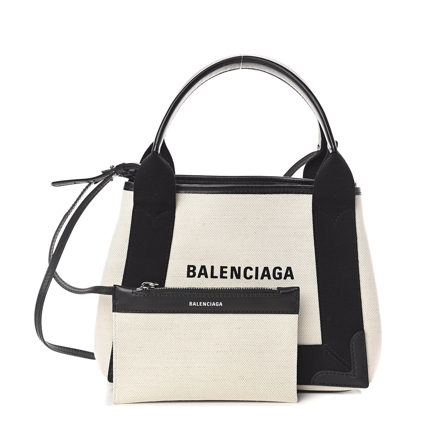 Balenciaga Cotton Canvas Calfskin Navy Cabas XS Natural Black 1 of 9