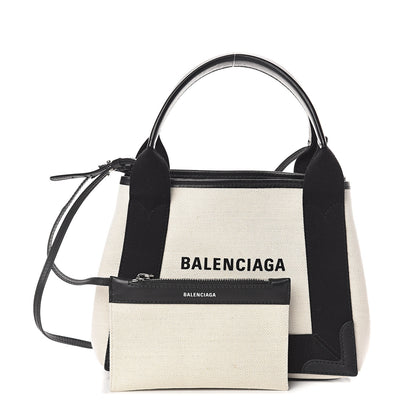 Balenciaga Cotton Canvas Calfskin Navy Cabas XS Natural Black 1 of 9