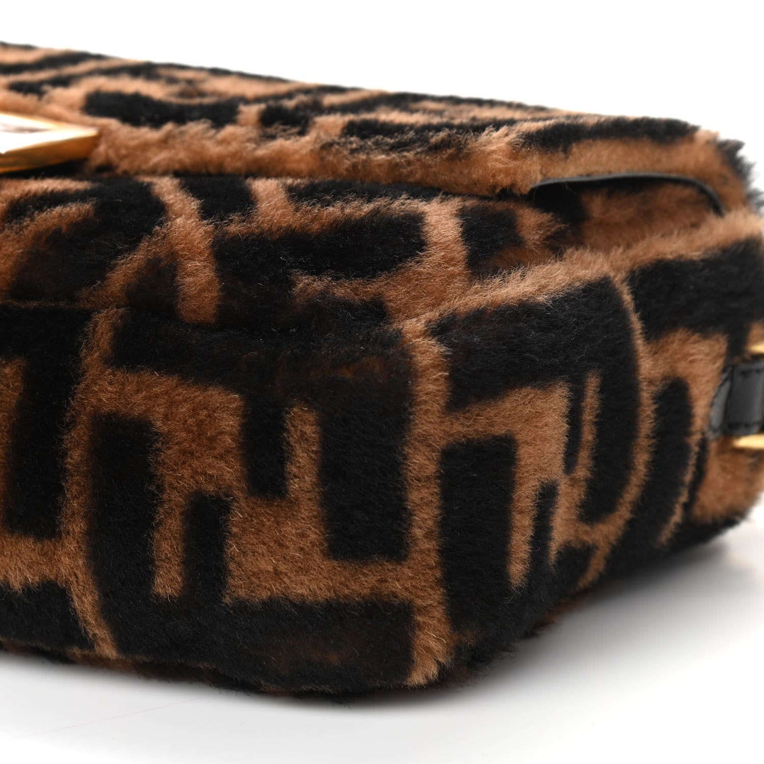 Fendi Shearling Vitello Dolce Macro FF 1974 Baguette Tobacco Black 9 of 10