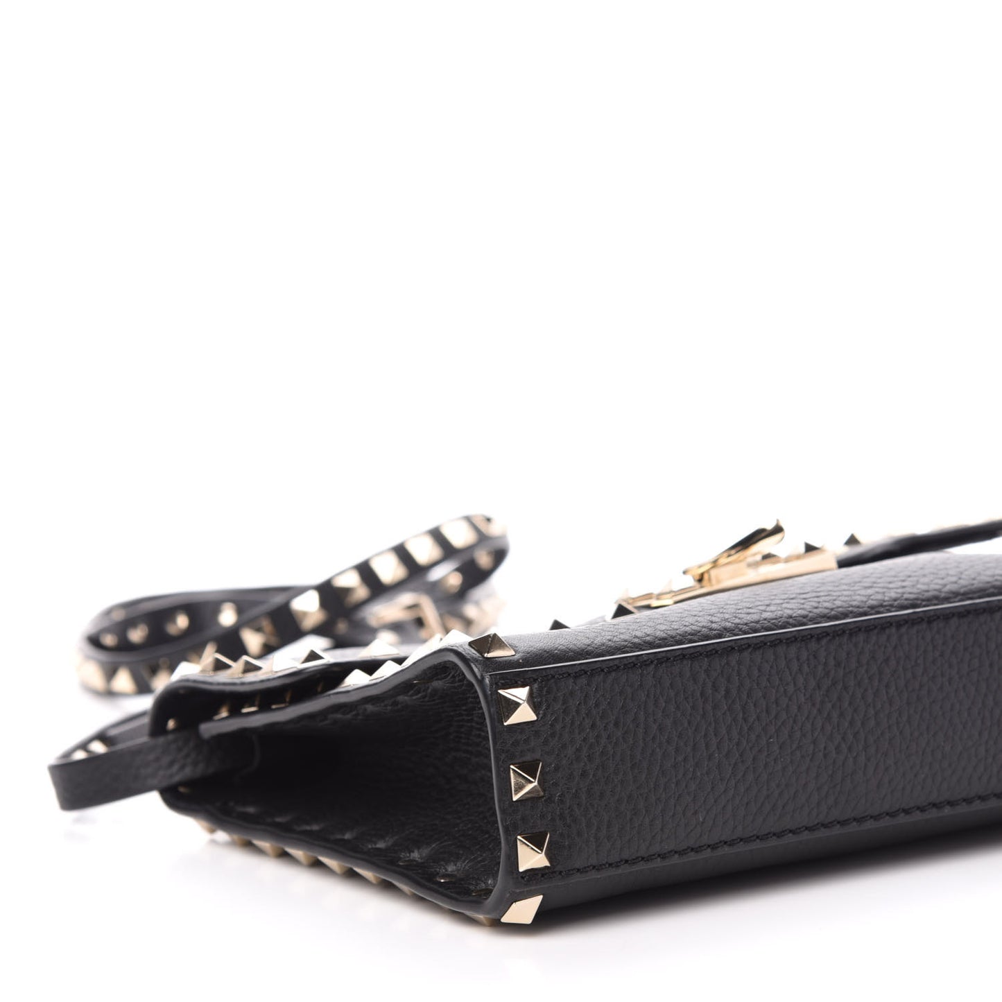 Pebbled Calfskin Medium Rockstud Flip Lock Crossbody Bag Black