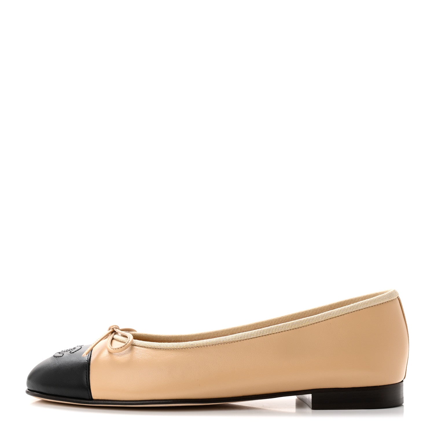 Chanel Lambskin Cap Toe Ballerina Flats 38.5 Beige Black 1 of 12