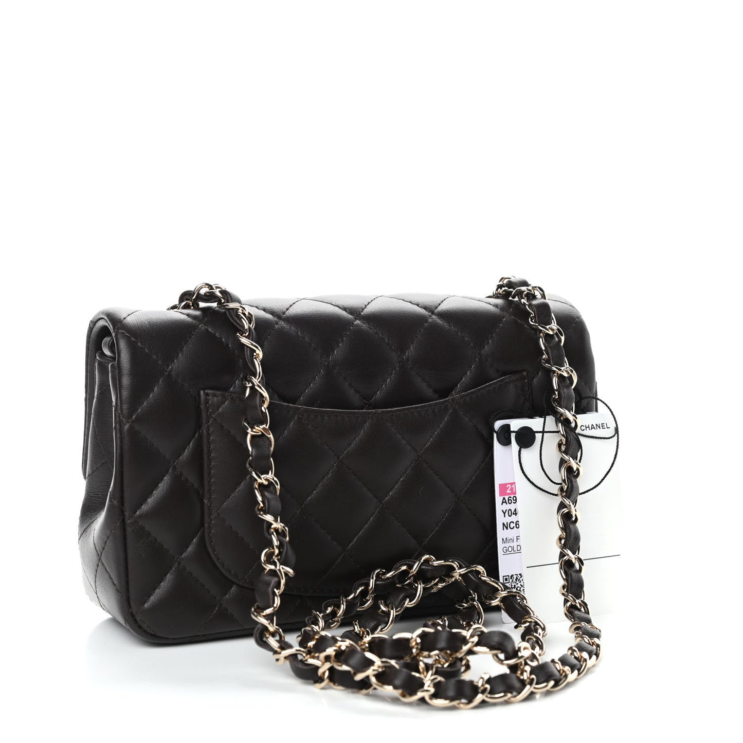 Lambskin Quilted Mini Rectangular Flap Dark Brown