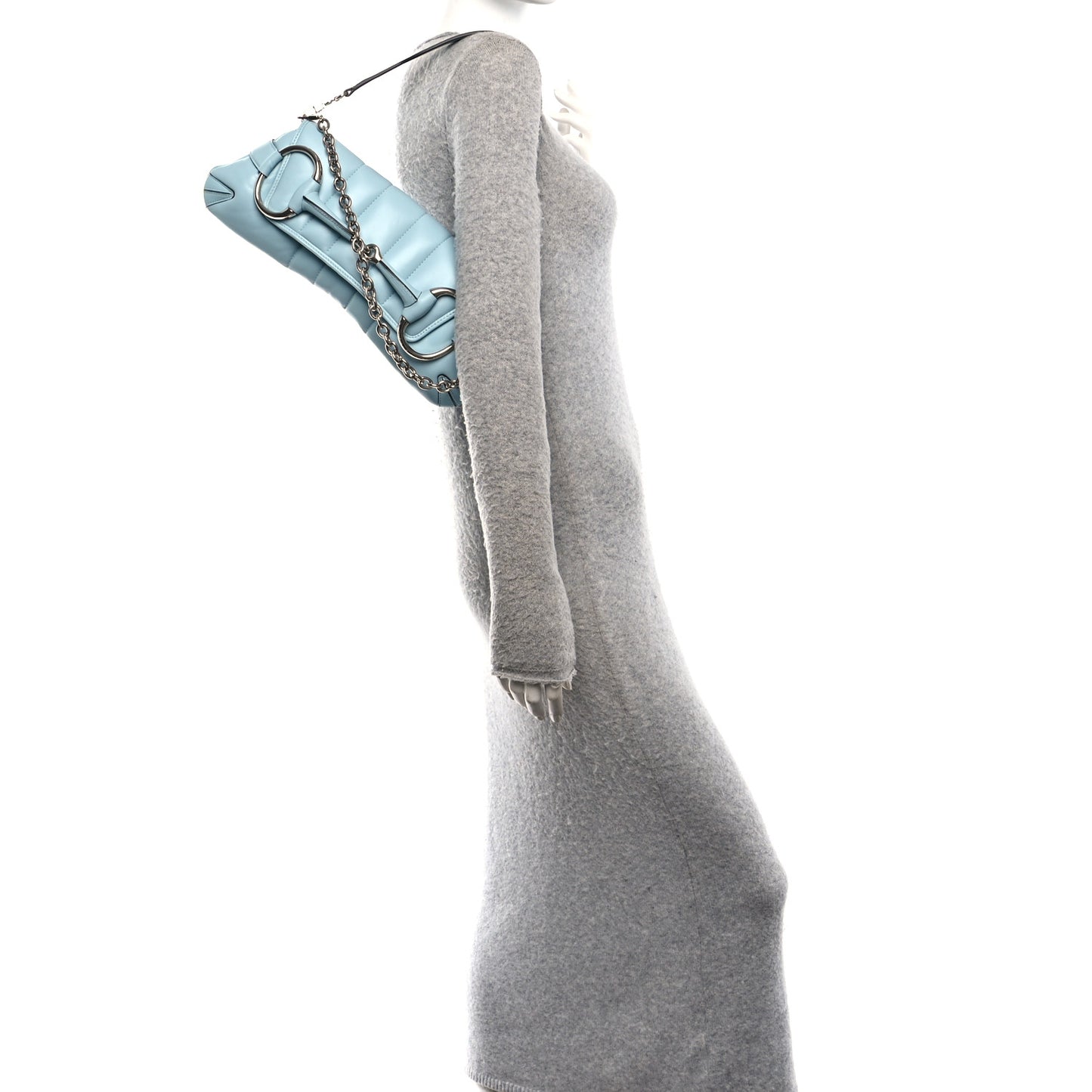 Nappa Vertical Matelasse Medium Maxi Horsebit Chain Shoulder Bag Crystal Snow