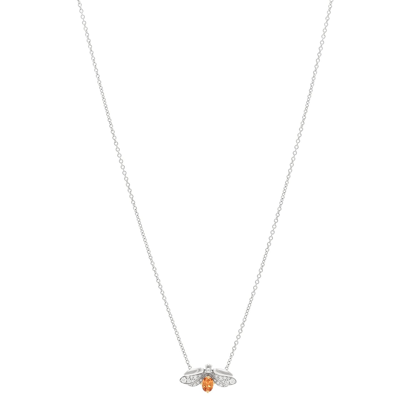 Platinum 18K Yellow Gold Diamond Spessartine Paper Flowers Firefly Pendant Necklace
