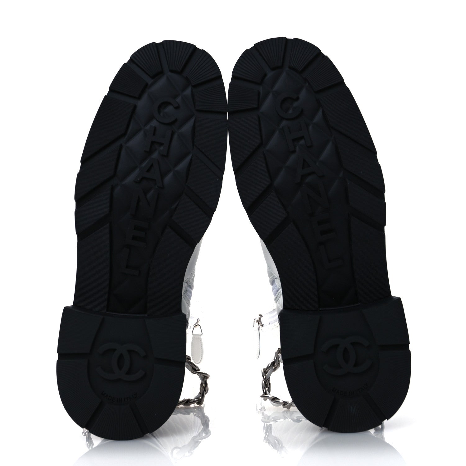 Chanel Grained Calfskin Quilted Chain Lace Up Combat Long Boots 40.5 White Black 7 of 13