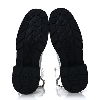 Chanel Grained Calfskin Quilted Chain Lace Up Combat Long Boots 40.5 White Black 7 of 13