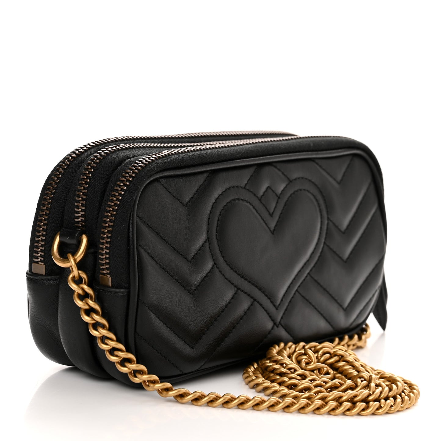 Calfskin Matelasse Mini GG Marmont Chain Crossbody Bag Black