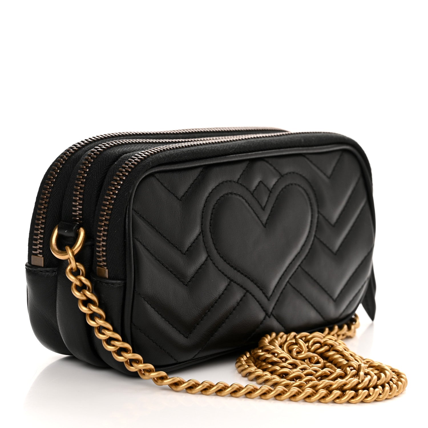 Gucci Calfskin Matelasse Mini GG Marmont Chain Crossbody Bag Black 3 of 16