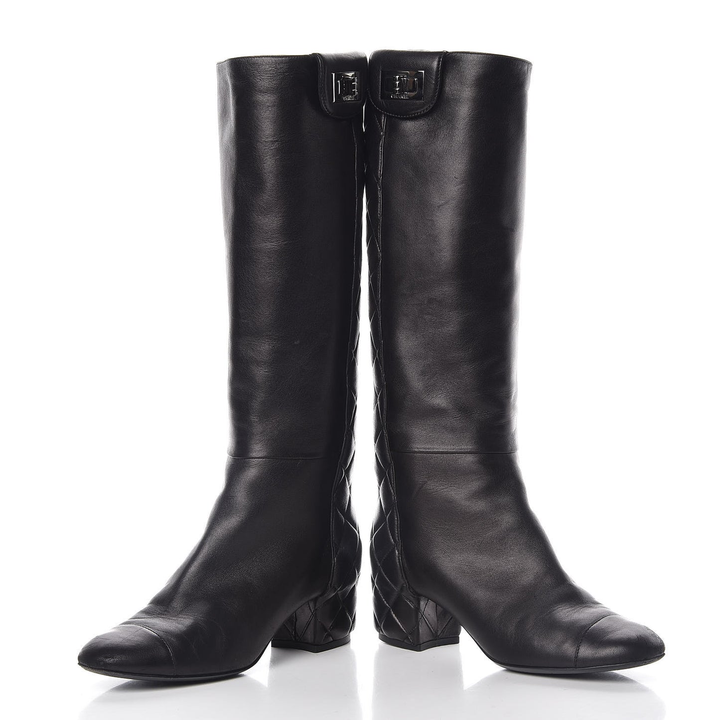 Lambskin Quilted Reissue Knee High Tall Boots 37 Black