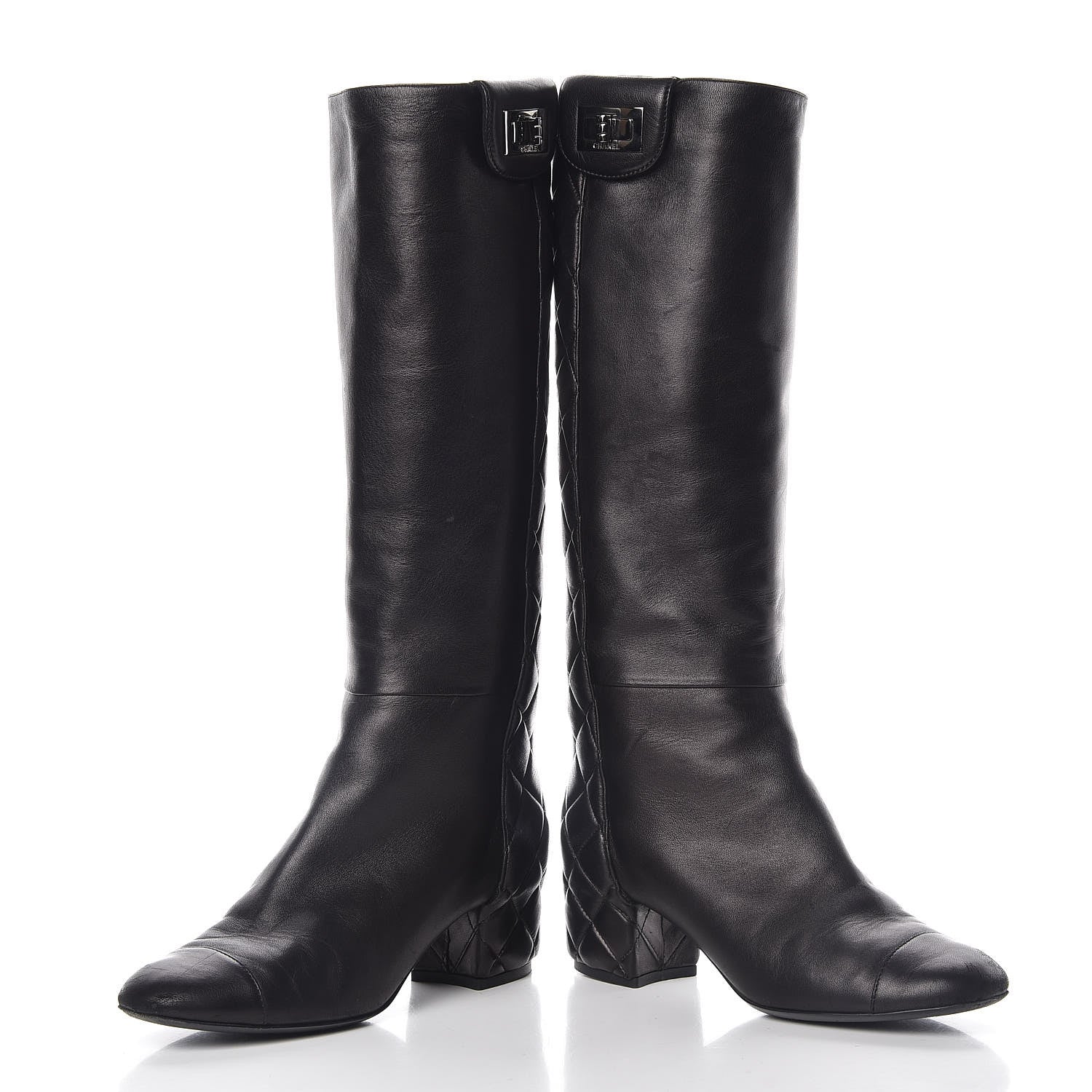 Chanel Lambskin Quilted Reissue Knee High Tall Boots 37 Black 6 of 14