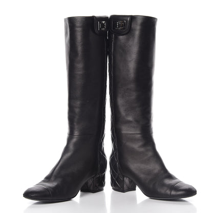 Chanel Lambskin Quilted Reissue Knee High Tall Boots 37 Black 6 of 14