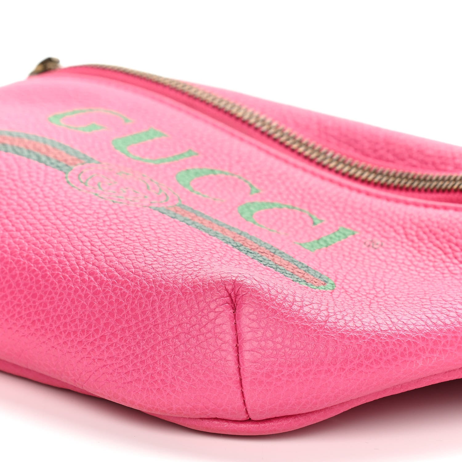 Gucci Grained Calfskin Small Logo Belt Bag Box Pink Green 10 of 11
