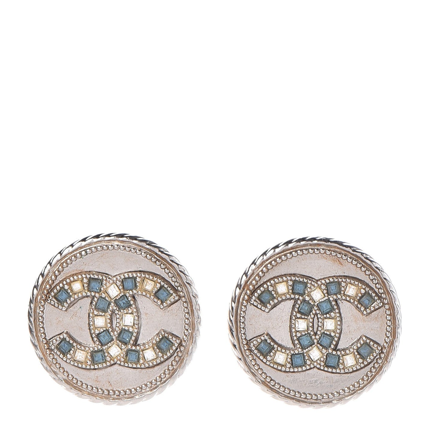 Baguette Crystal CC Earrings Silver Light Blue