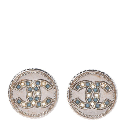 Chanel Baguette Crystal CC Earrings Silver Light Blue 1 of 5
