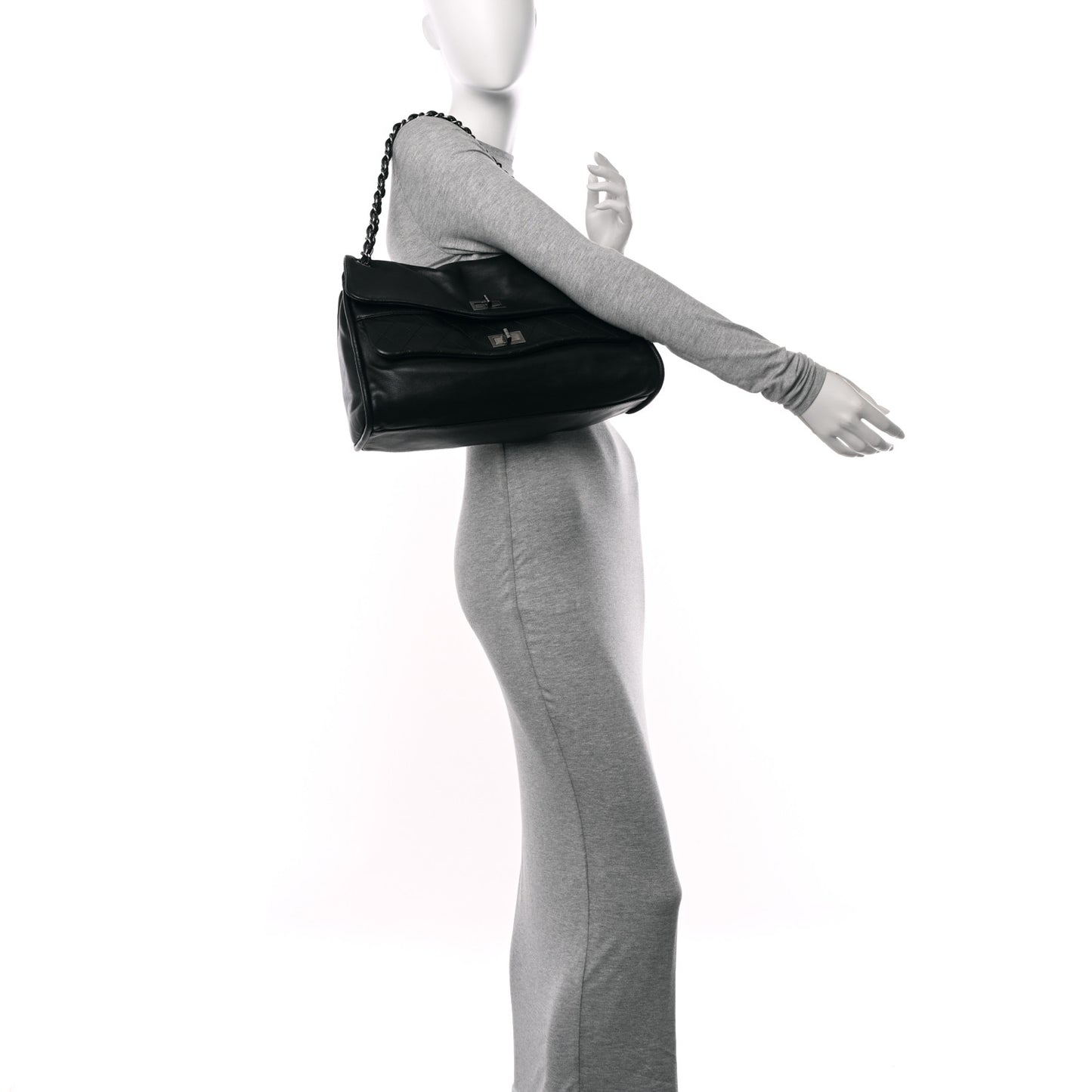 Lambskin Quilted Large Mademoiselle Double Flap Black