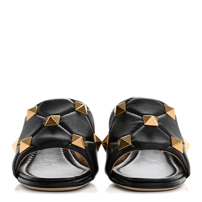 Valentino Garavani Nappa Quilted Roman Stud 65mm Slide Sandals 38 Black 3 of 9