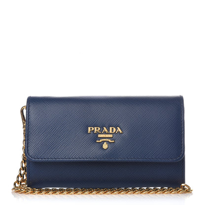 Prada Saffiano Metal Oro Chain Wallet Cobalto 1 of 8