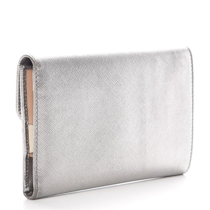 Prada Metallic Saffiano French Flap Compact Wallet Silver 3 of 15