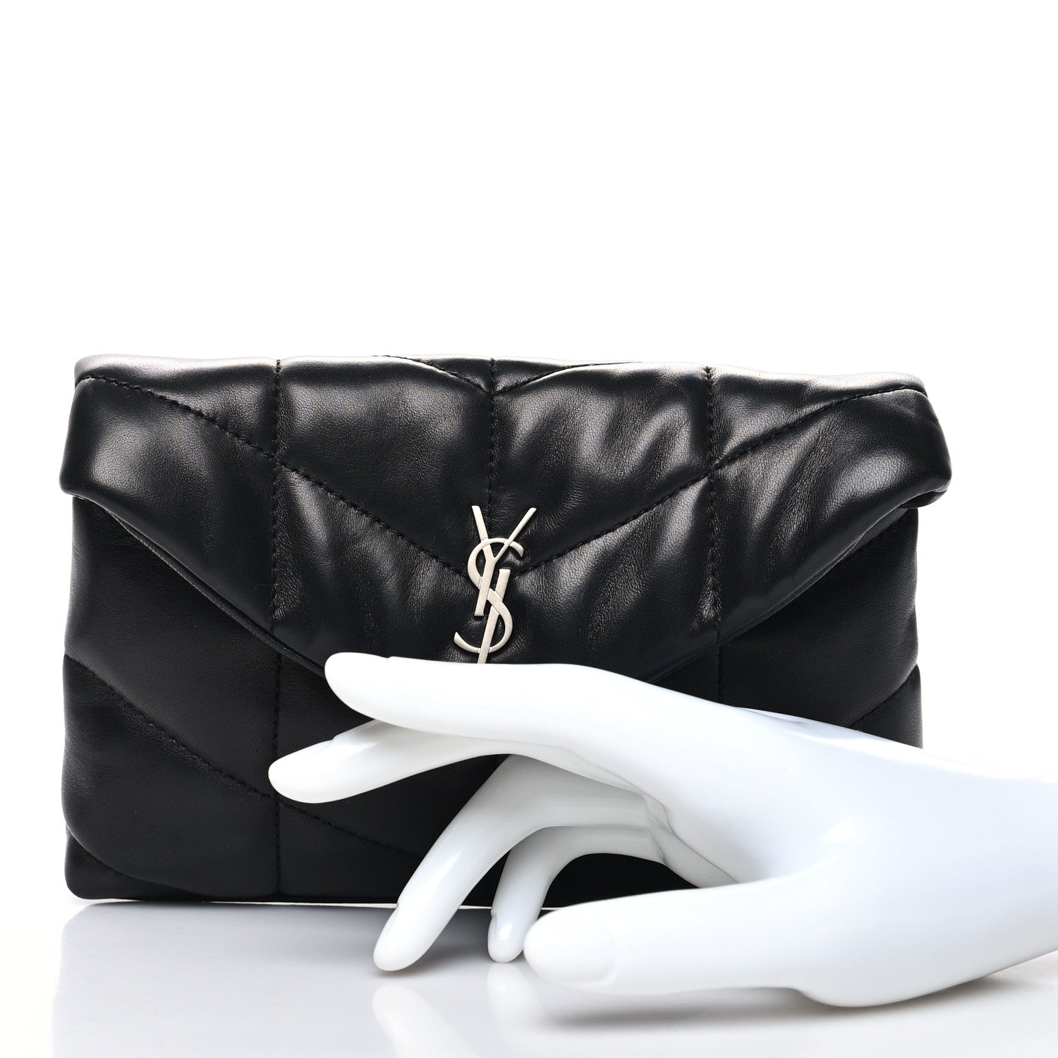 Saint Laurent Lambskin Monogram Loulou Puffer Pouch Clutch Black 2 of 13