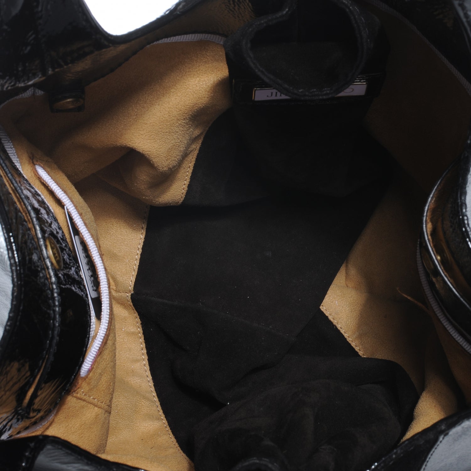 Jimmy Choo Liquid Patent Suede Medium Mandah Shoulder Bag Black 5 of 7