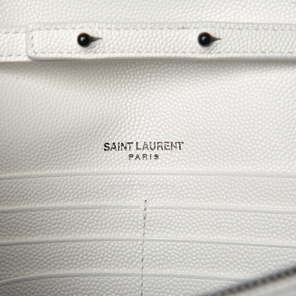 Saint Laurent Grain De Poudre Matelasse Monogram Chain Wallet White Black 6 of 6