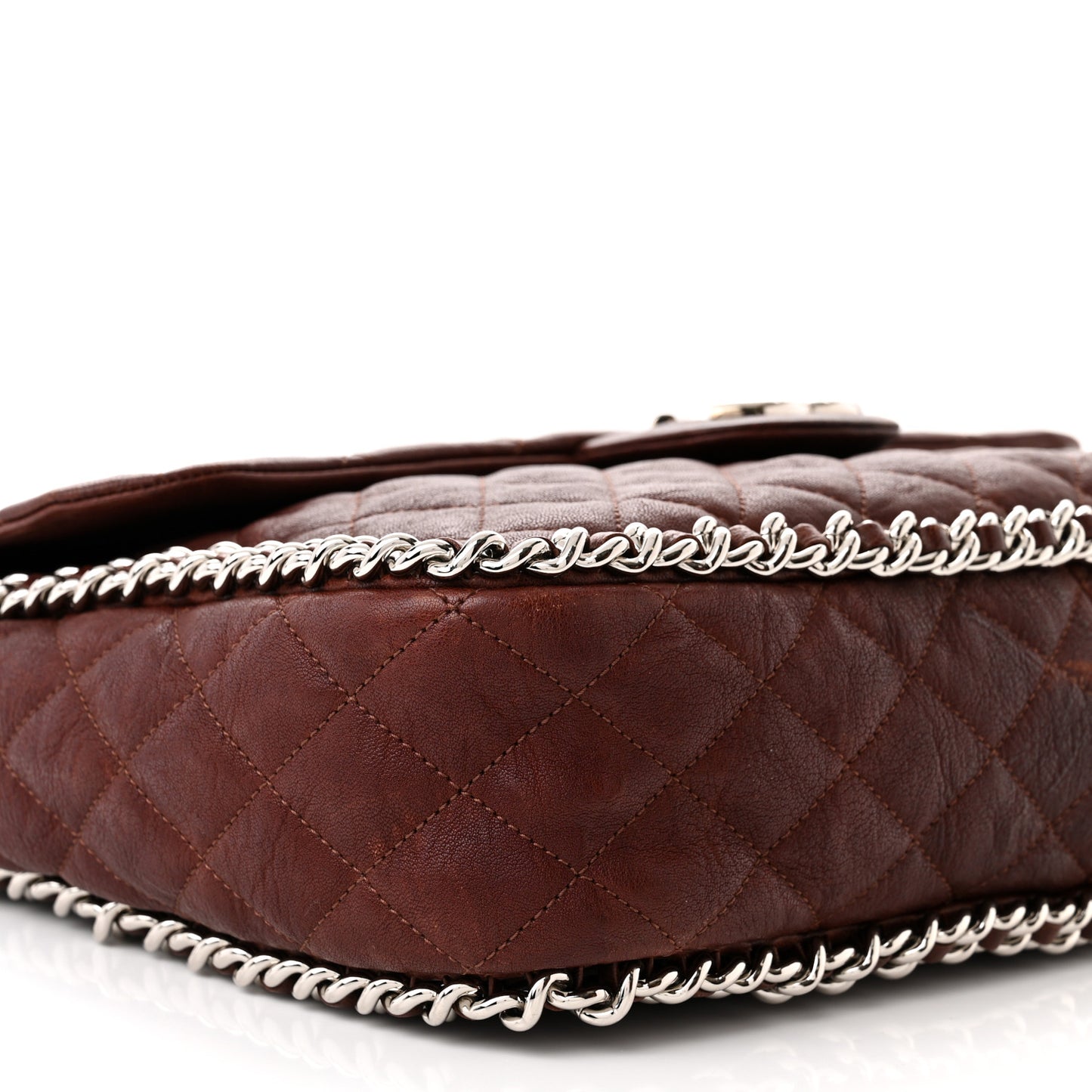 Washed Lambskin Quilted Chain Around Maxi Flap Dark Brown