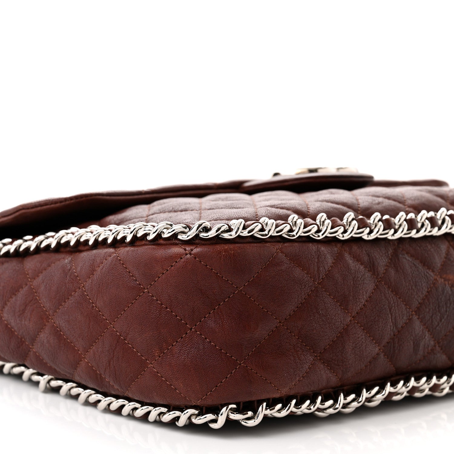 Chanel Washed Lambskin Quilted Chain Around Maxi Flap Dark Brown 9 of 12