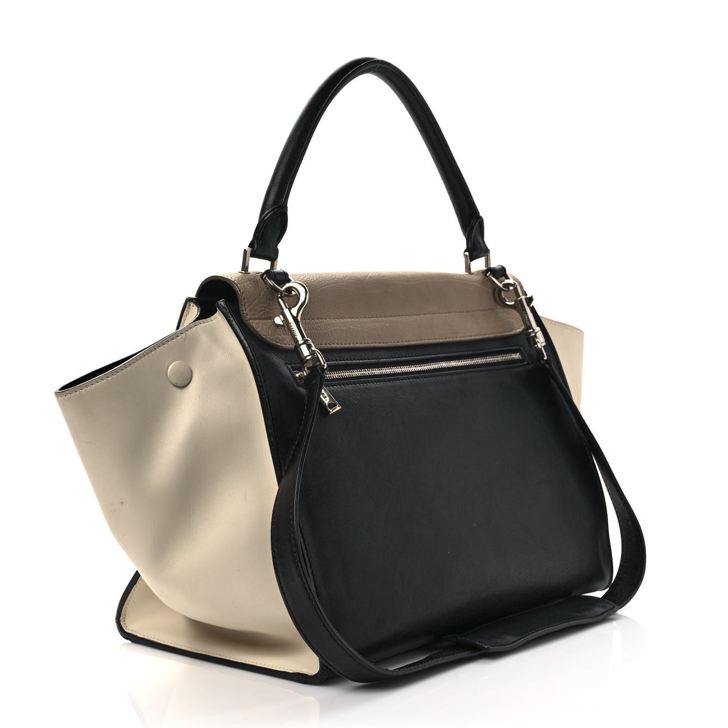 Elephant Calfskin Medium Tri-Color Trapeze Black Beige