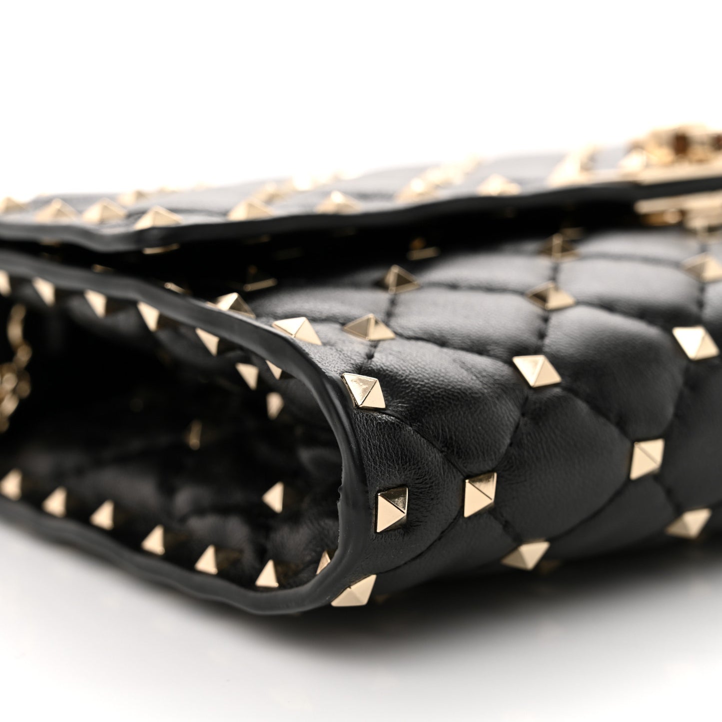 Lambskin Rockstud Spike Wallet on Chain Black