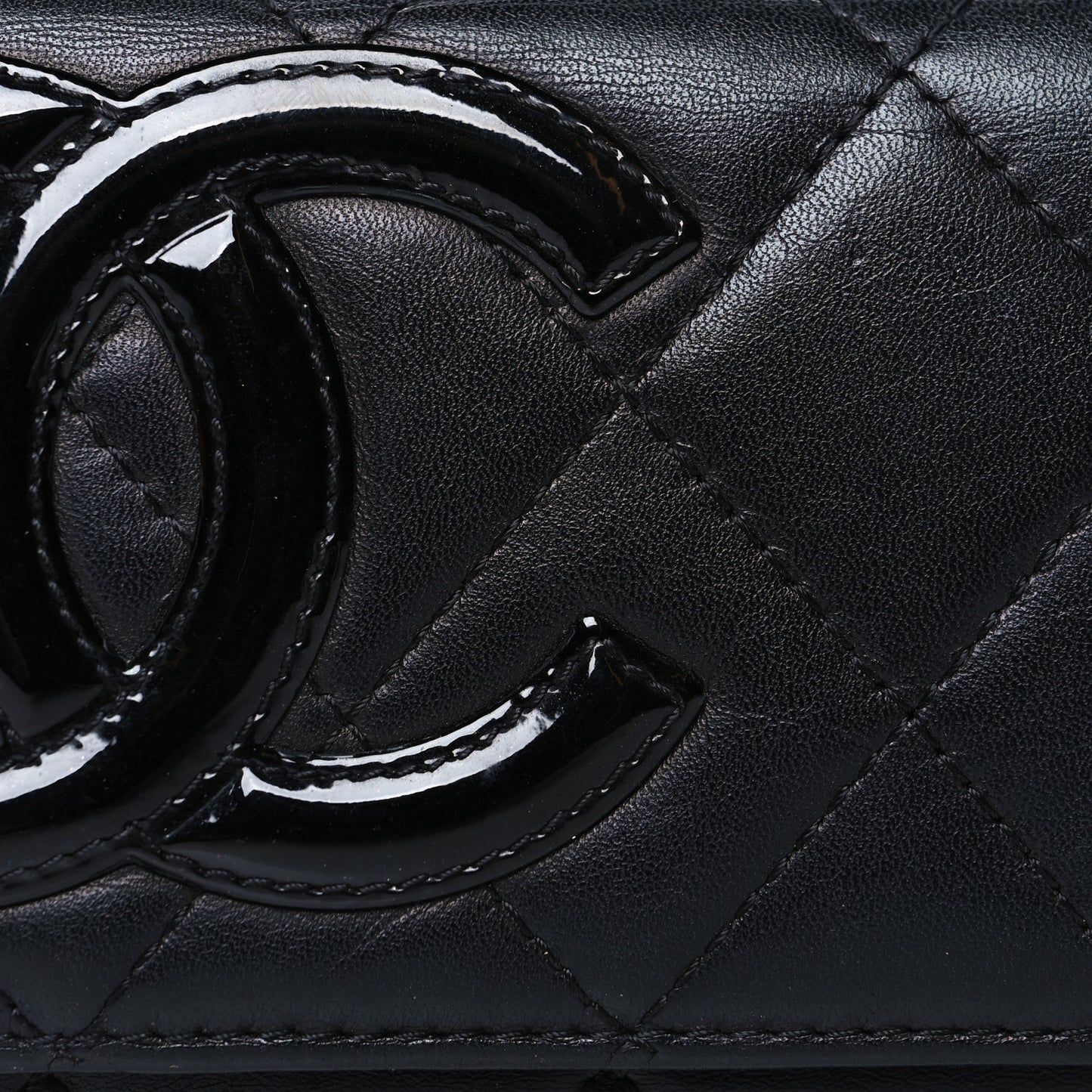 Calfskin Quilted Cambon Business Card Holder Black