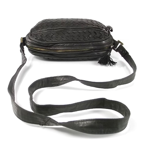 Vintage Woven Leather Shoulder Bag Black