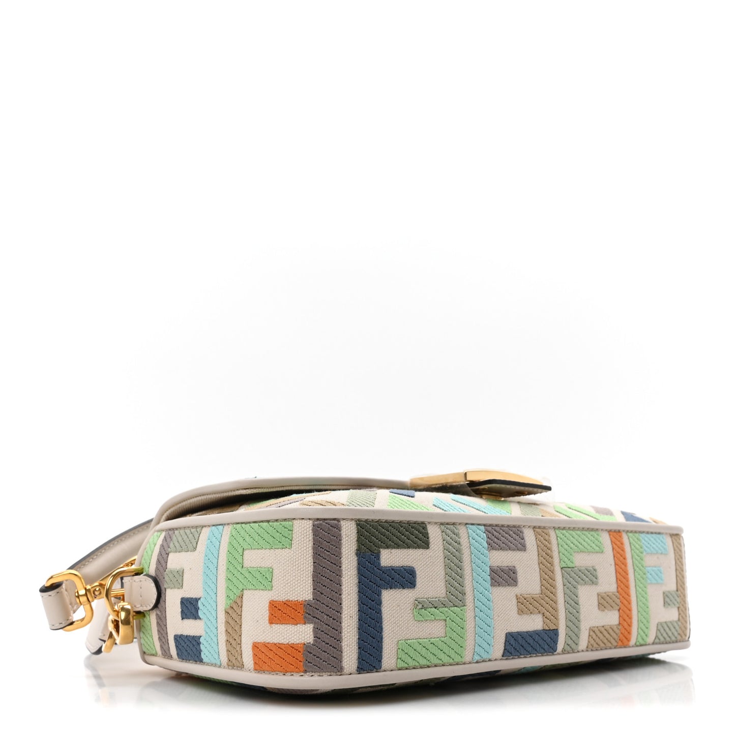 Canvas Vitello Seta FF Multicolor Embroidered Baguette Grezzo Multicolor Latte
