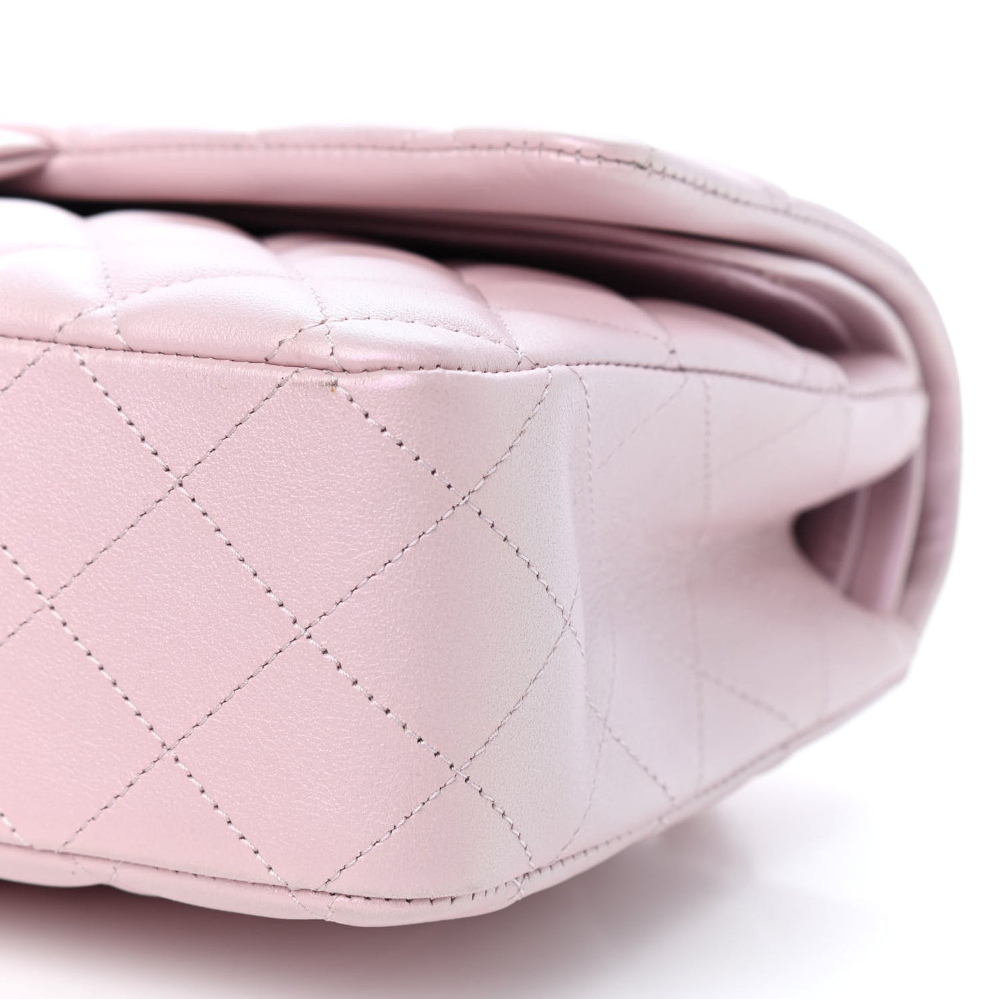 Iridescent Calfskin Quilted Medium Double Flap Light Pink