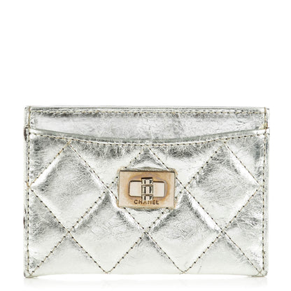 Chanel Metallic Aged Calfskin Quilted Reissue Card Holder Silver 1 of 8