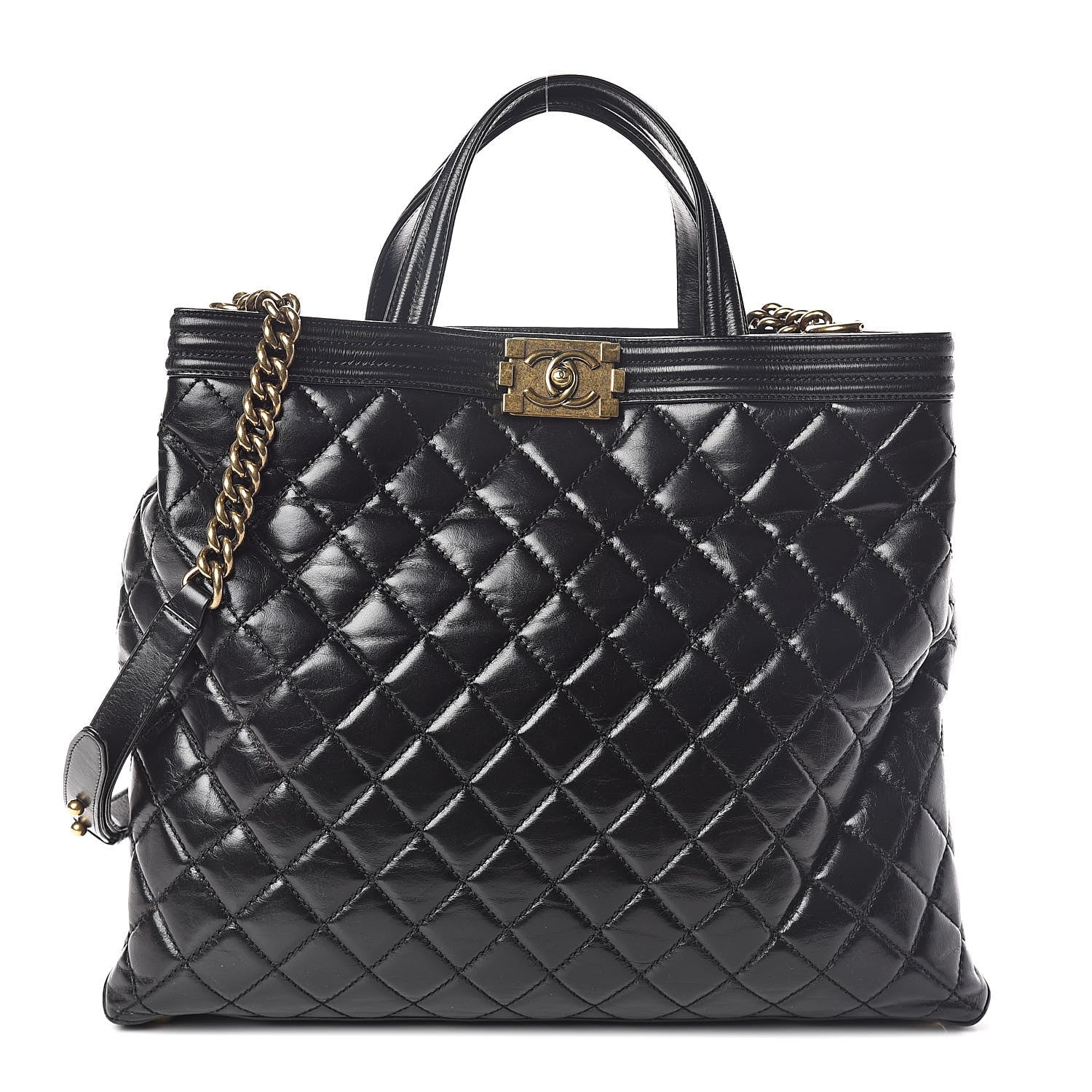 Chanel Glazed Calfskin Quilted Large Boy Tote Black 1 of 10
