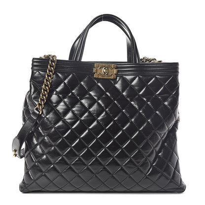 Chanel Glazed Calfskin Quilted Large Boy Tote Black 1 of 10