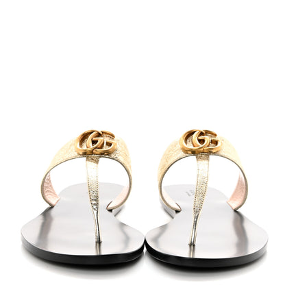 Gucci Nappa Silk Galassia GG Marmont Thong Flat Sandals 41.5 Platino 2 of 8