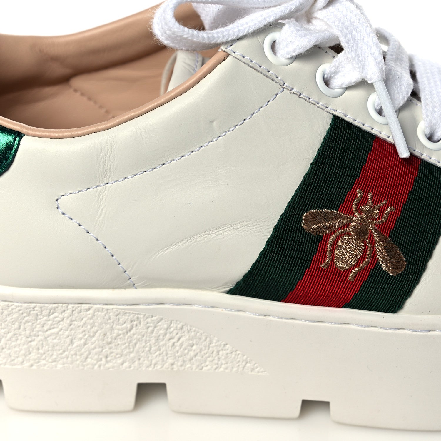 Gucci Calfskin Web Bee Embroidered Womens Ace Platform Sneakers 36.5 White 12 of 14