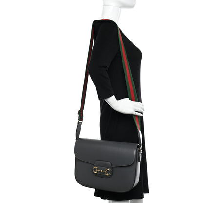 Gucci Azalea Calfskin Web Horsebit 1955 Shoulder Bag Graphite Grey 2 of 10