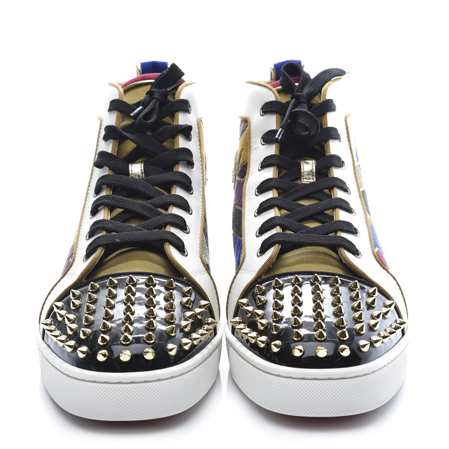 Nappa Silk Patent Tissu Geometrique Mens Orlato Spikes Flat Sneakers 47 Multicolor