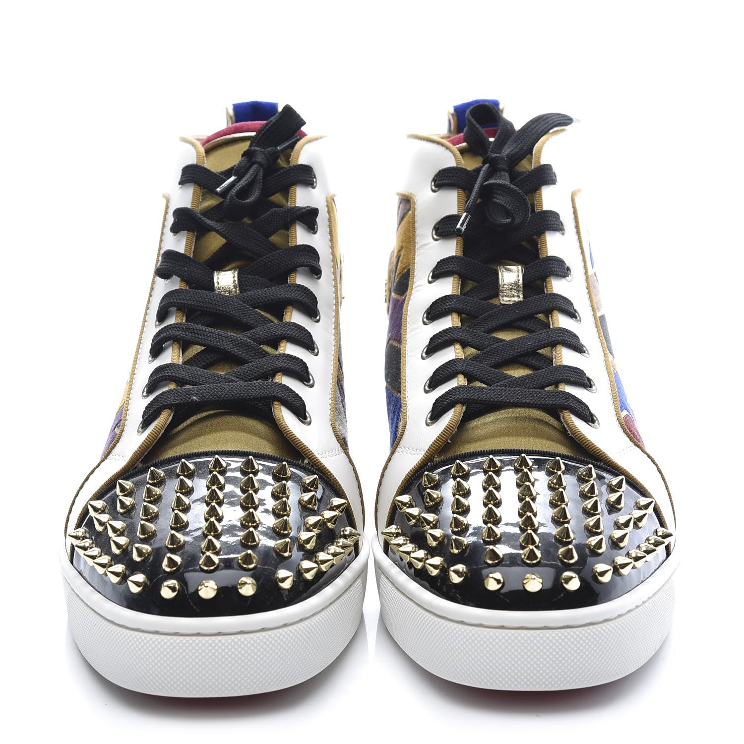 Christian Louboutin Nappa Silk Patent Tissu Geometrique Mens Orlato Spikes Flat Sneakers 47 Multicolor 2 of 9