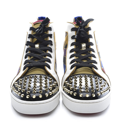 Christian Louboutin Nappa Silk Patent Tissu Geometrique Mens Orlato Spikes Flat Sneakers 47 Multicolor 2 of 9