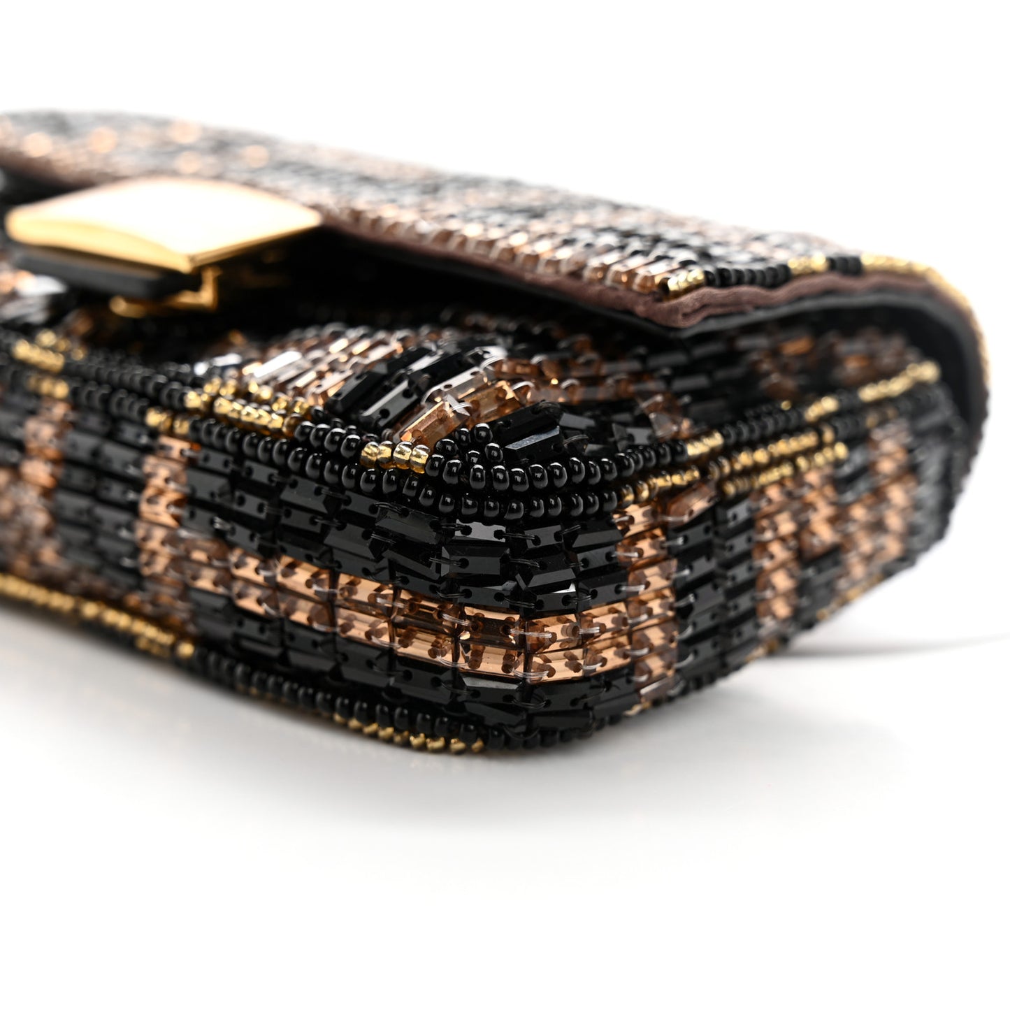 Crystal Vitello King FF Beaded Nano Baguette Charm Moro Black