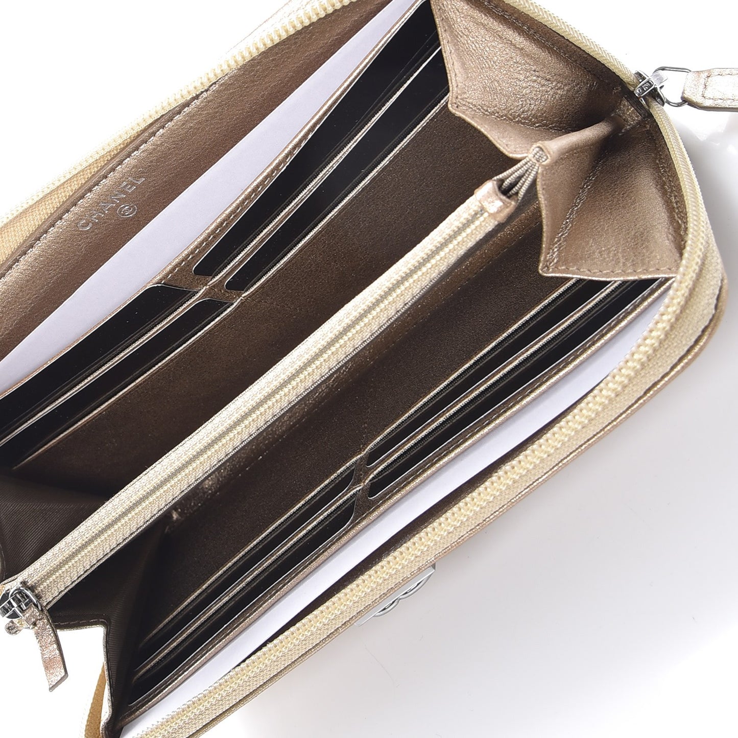 Metallic Lambskin Quilted Boy Zip Around Wallet Gold