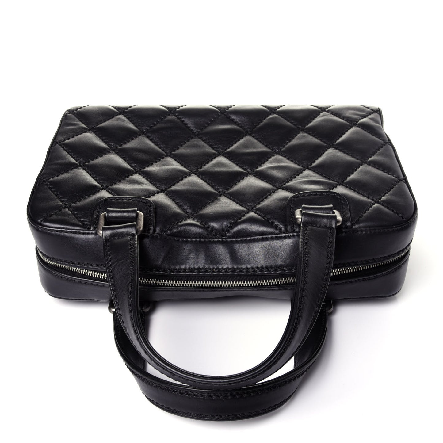 Calfskin Quilted Top Handle Bag Black