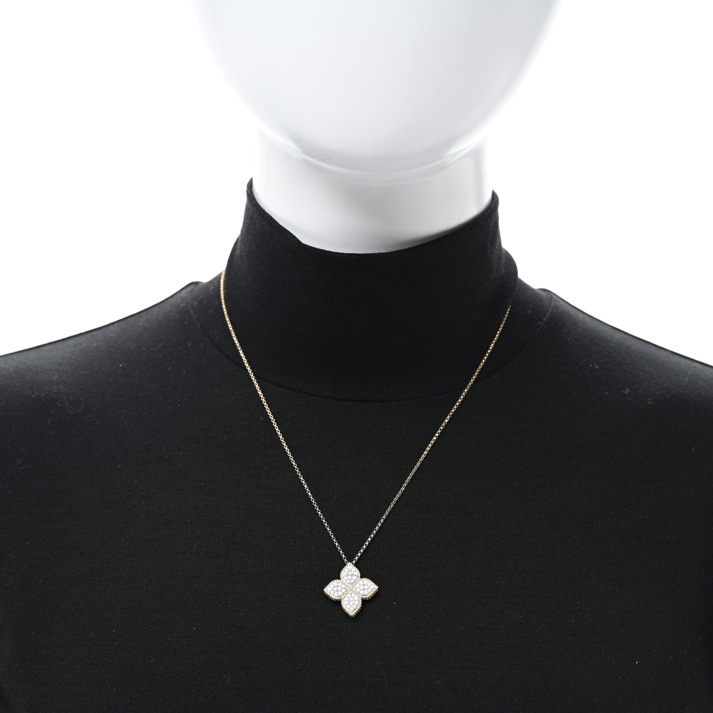 18K Yellow White Gold Diamond Large Princess Flower Pendant Necklace